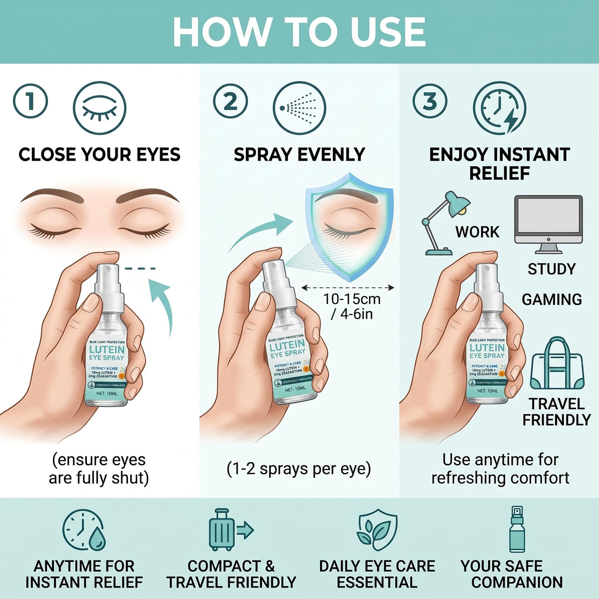 VEMBR Spray Oculaire à la Lutéine 10ml dans un sac de voyage