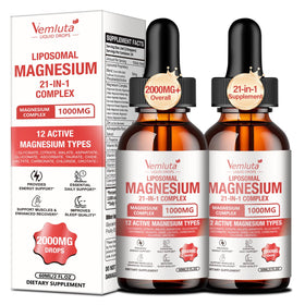 Vemluta 2 Packs 21-en-1 Complexe de Magnésium Liposomal 2000MG, flacon avant