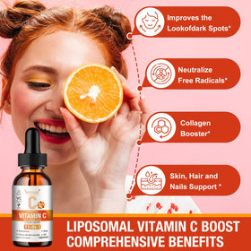 Vemluta gouttes de vitamine C liposomale 2000mg sur fond blanc