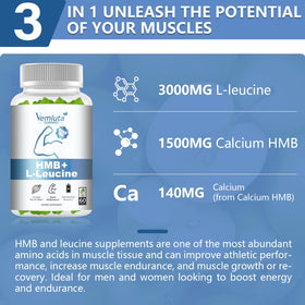 Vemluta Gummies HMB et Leucine 4500mg, gummies individuelles