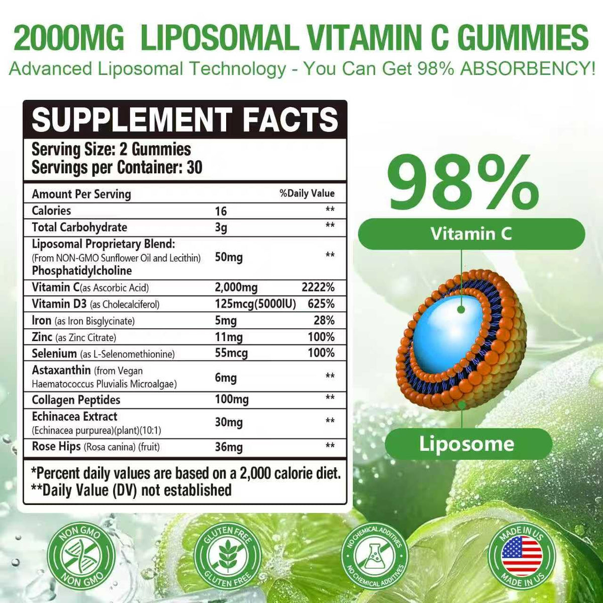 Vemluta gummies vitamine C 2000mg côté avec étiquette