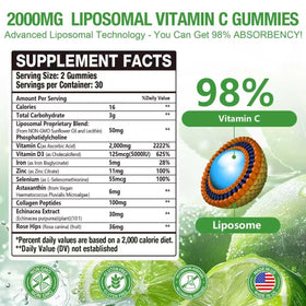 Vemluta gummies vitamine C 2000mg côté avec étiquette