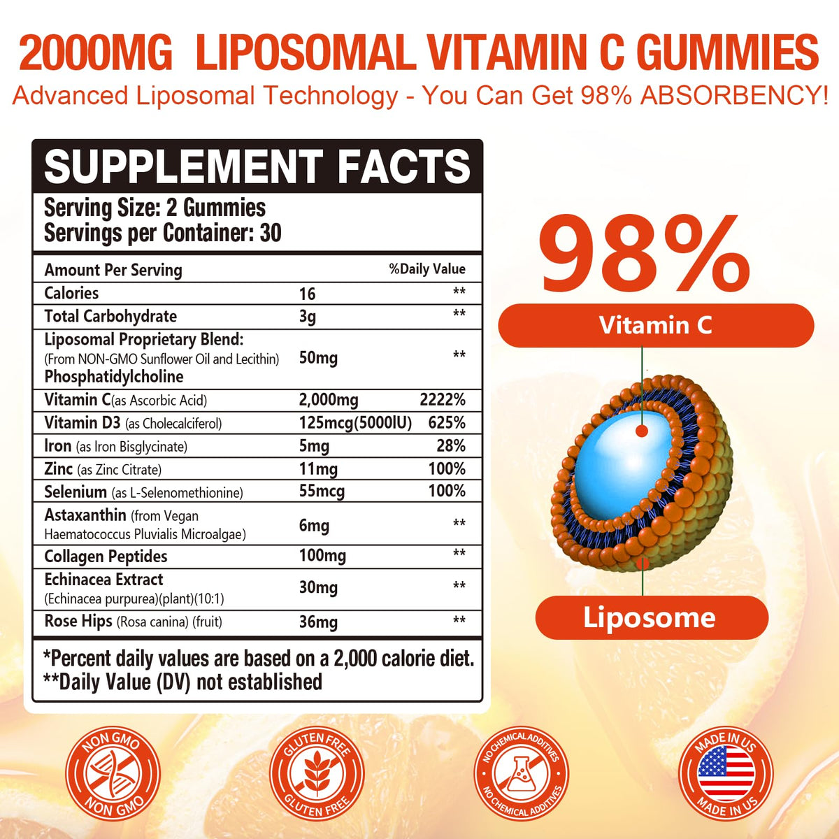 Vemluta gummies vitamine C liposomale 2000mg avec D3 et collagène