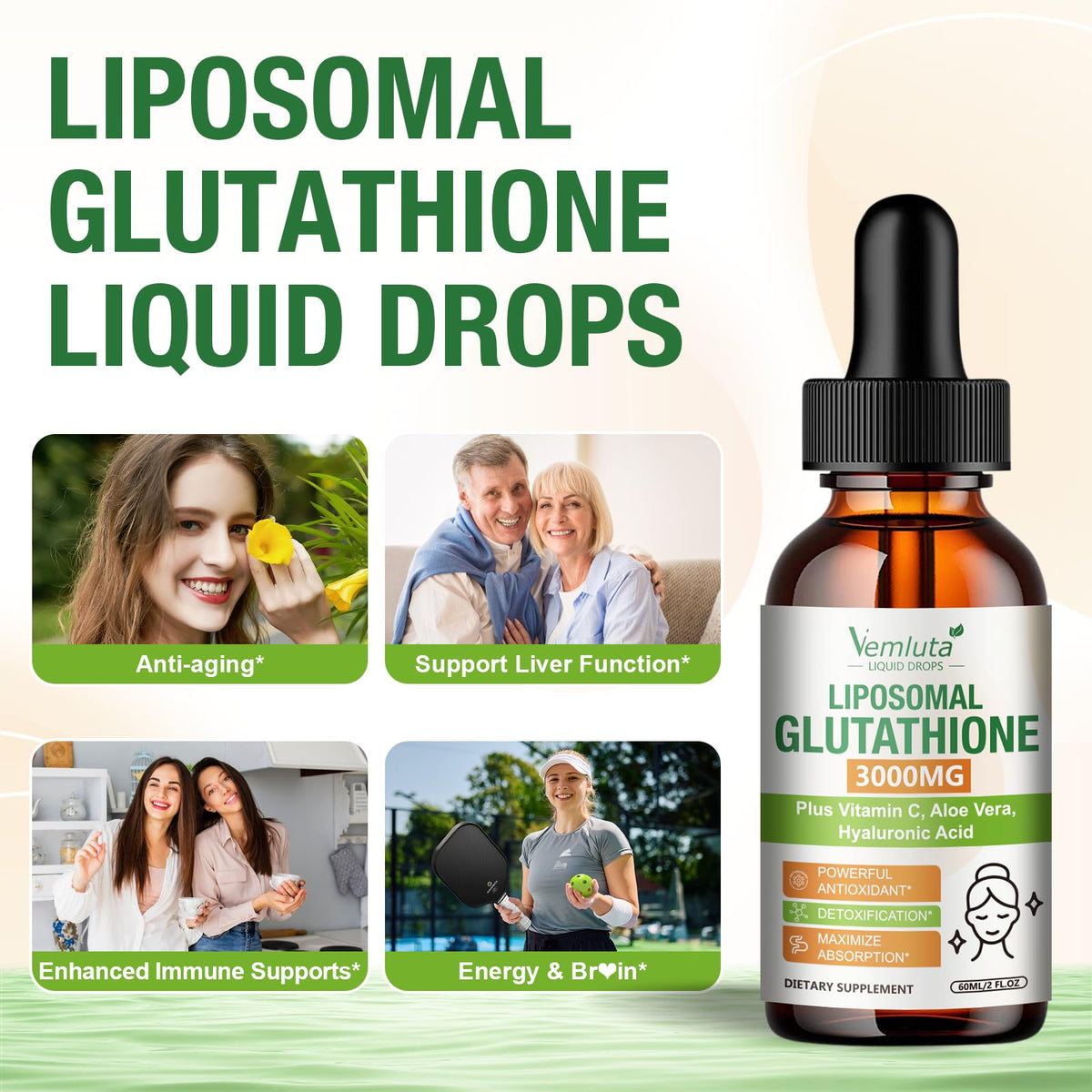 Vemluta Liposomal Glutathione 3000mg gouttes avec pipette
