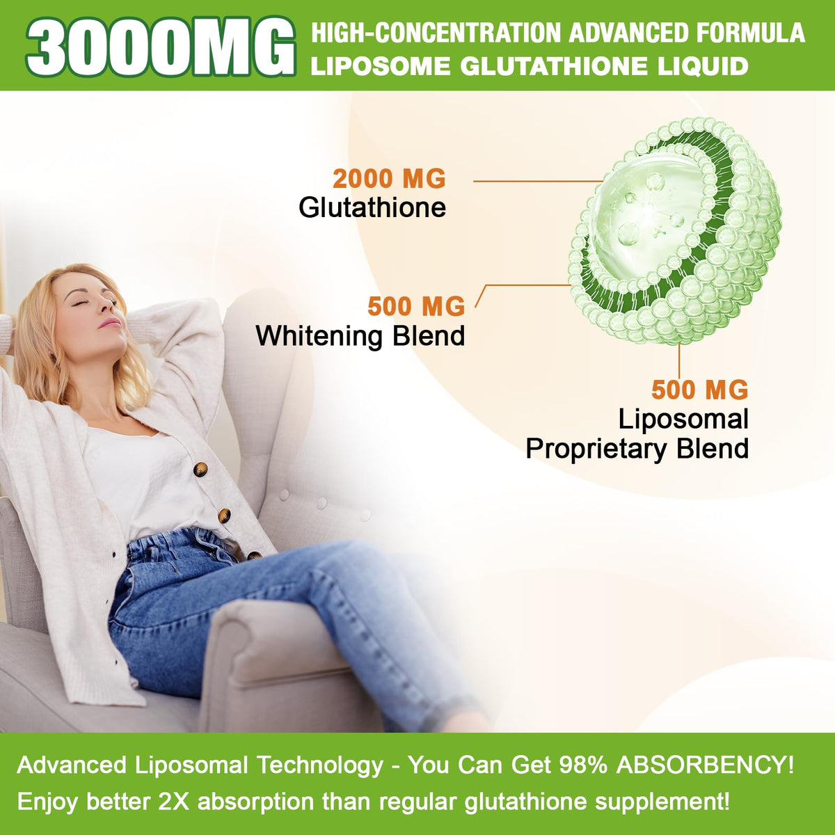 Vemluta Liposomal Glutathione 3000mg gouttes sur fond blanc