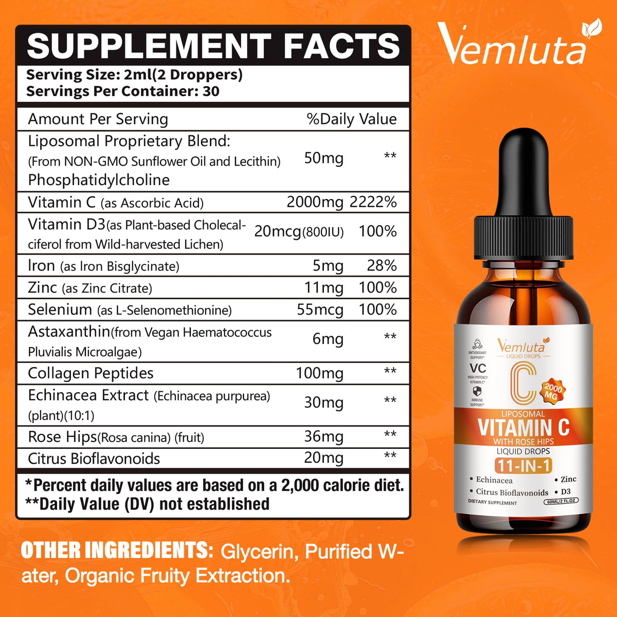 Vemluta Liposomal Vitamine C 2000mg flacon arrière
