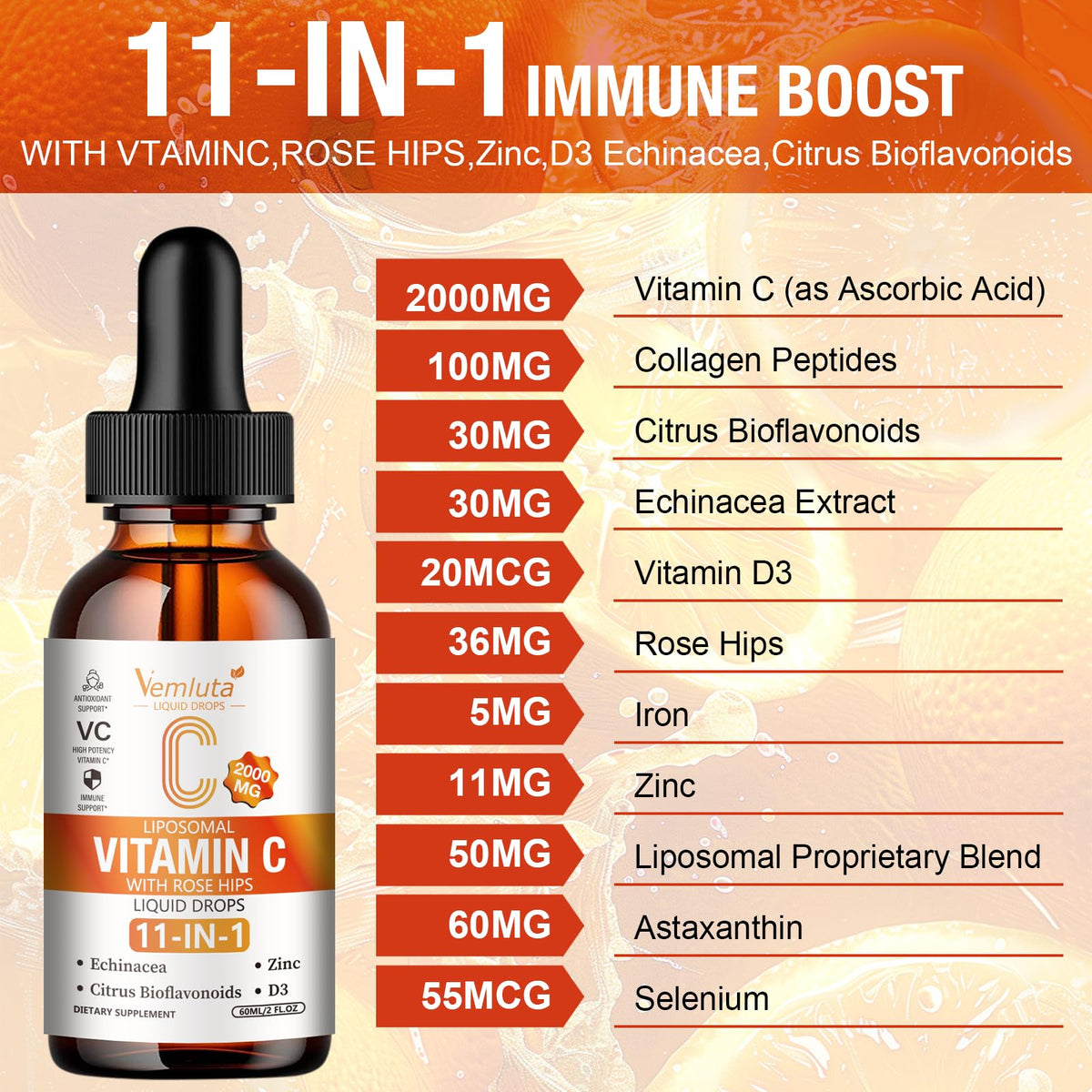Vemluta Liposomal Vitamine C 2000mg gouttes en action