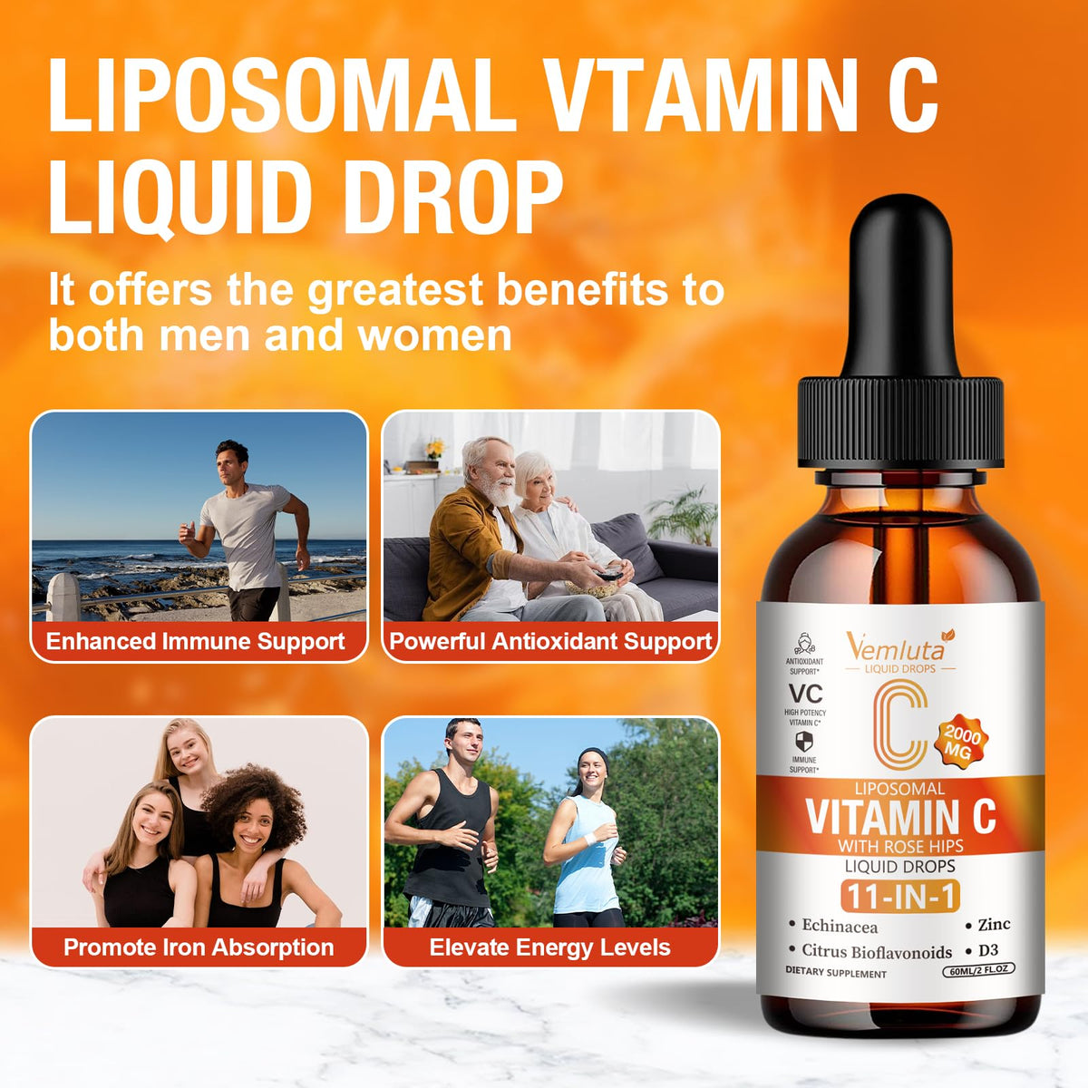 Vemluta Liposomal Vitamine C 2000mg ingrédients sur l'étiquette