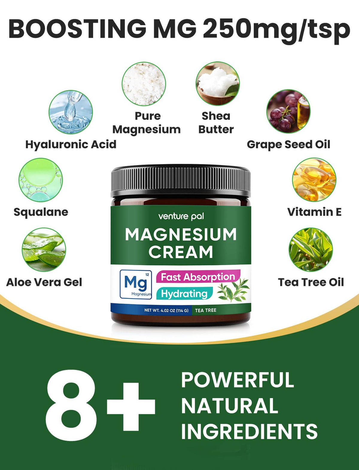 Venture Pal Crème de Magnésium Topique 141g affichage avec main tenant le tube