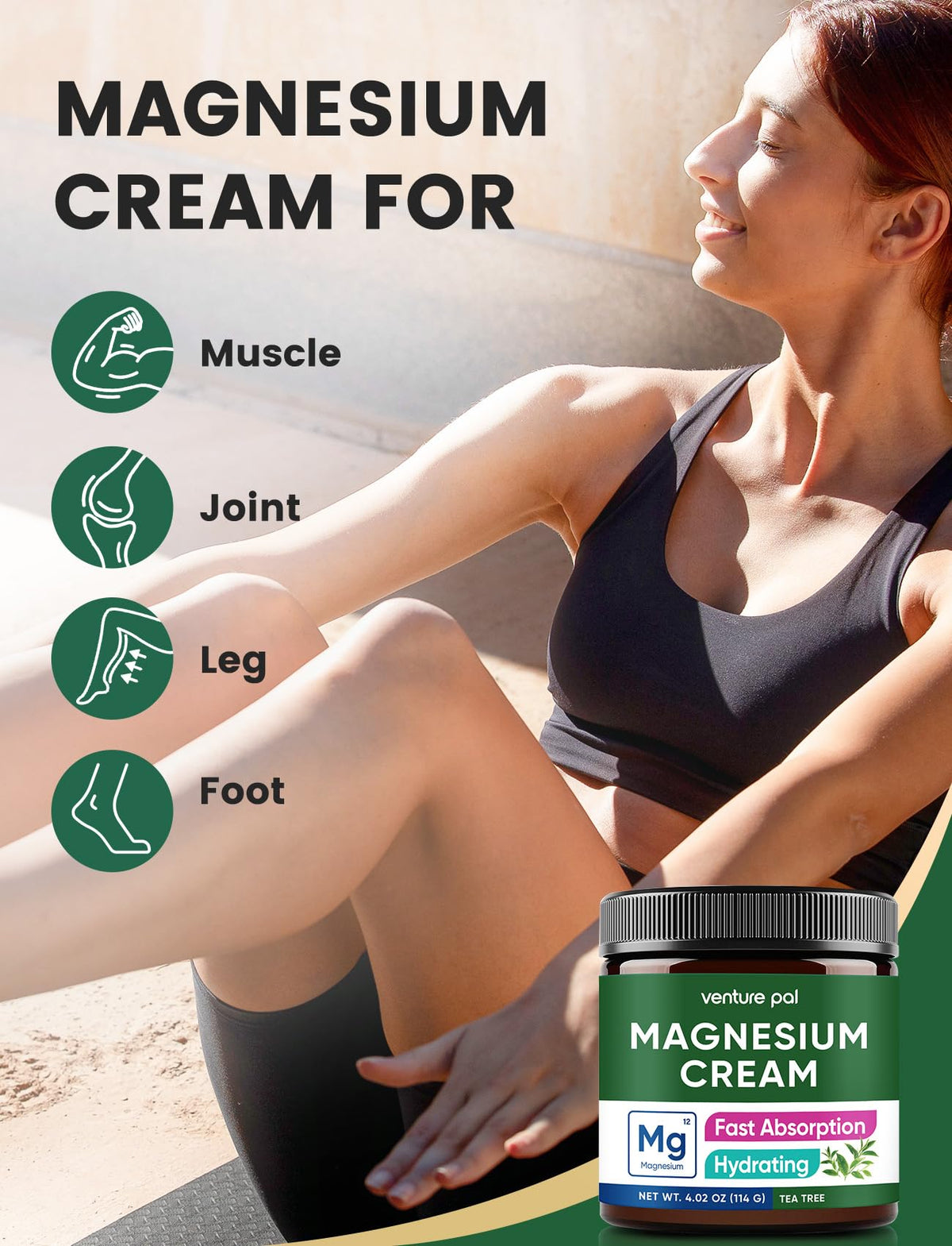 Venture Pal Crème de Magnésium Topique 141g application sur les jambes