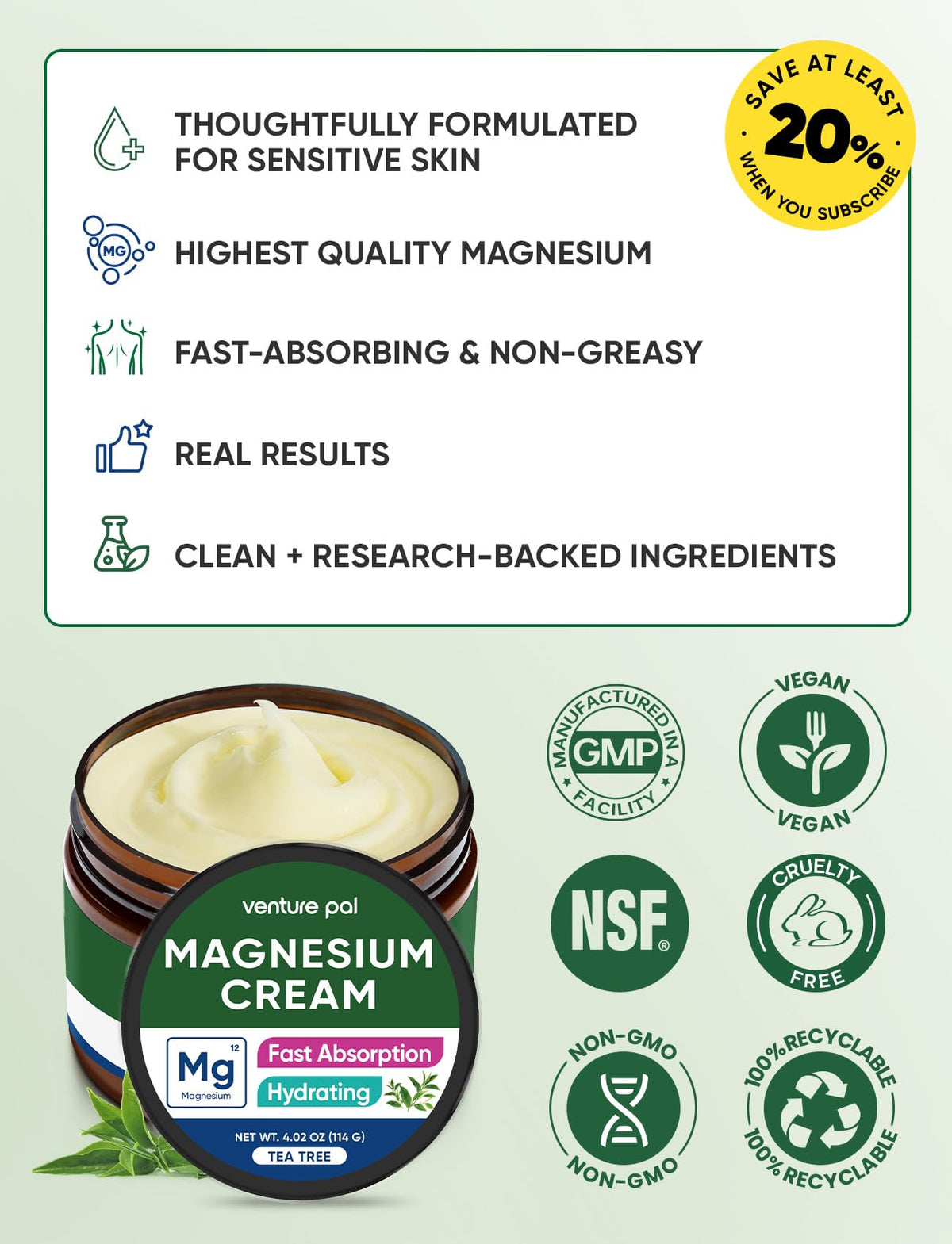 Venture Pal Crème de Magnésium Topique 141g en utilisation sur la peau