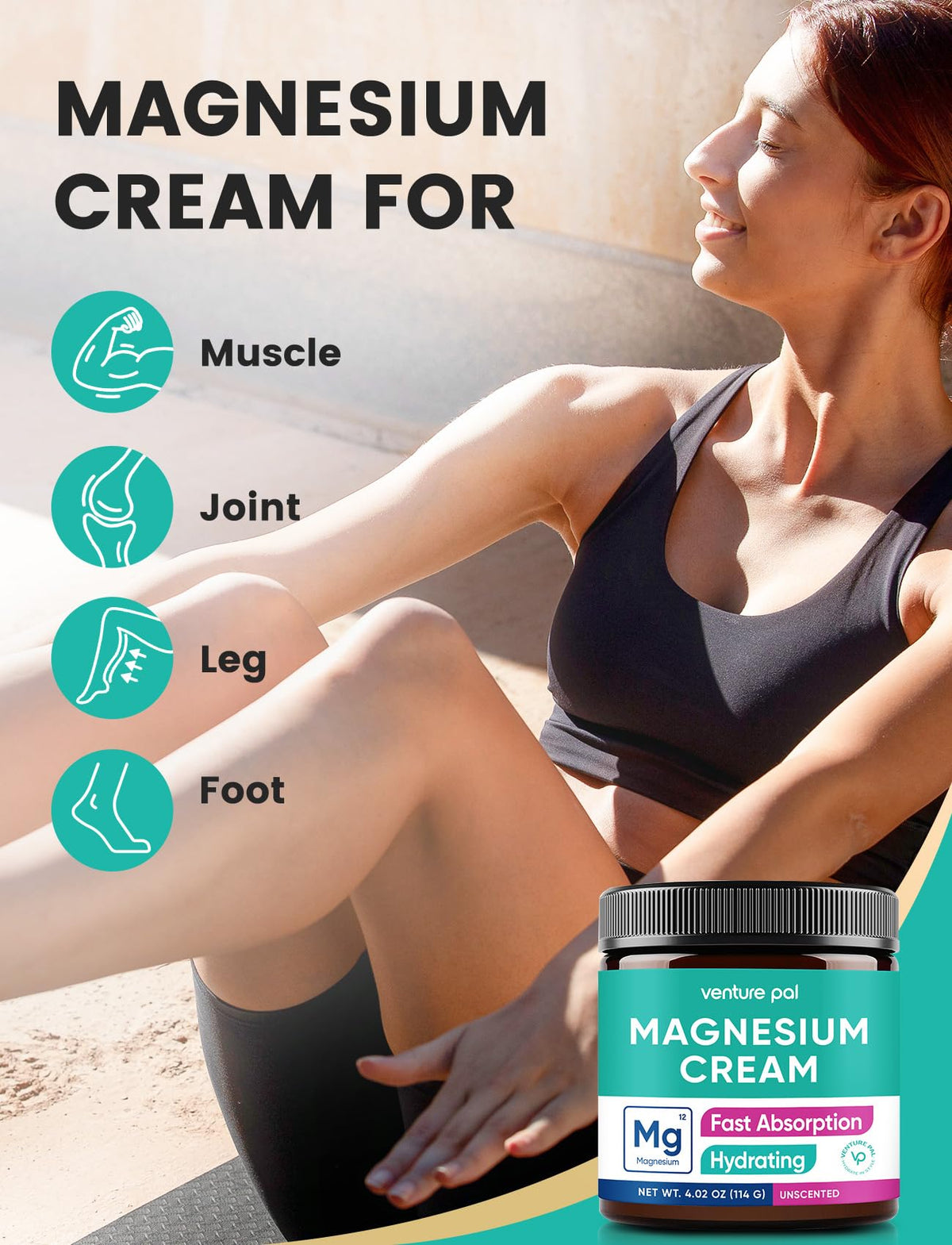 Venture Pal Crème Magnésium Topique 150g application sur la peau