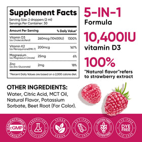 Venture Pal Gouttes de Vitamine D3 K2 5-en-1 à côté d'aliments sains