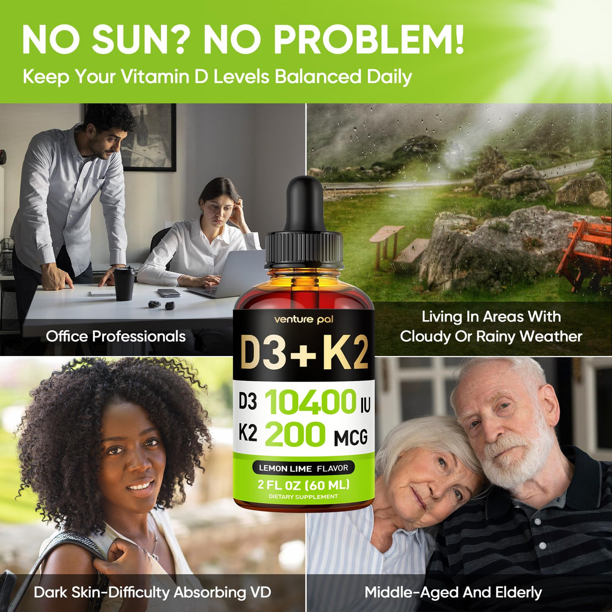 Venture Pal Gouttes de Vitamine D3 K2 5-en-1 en usage dans un smoothie