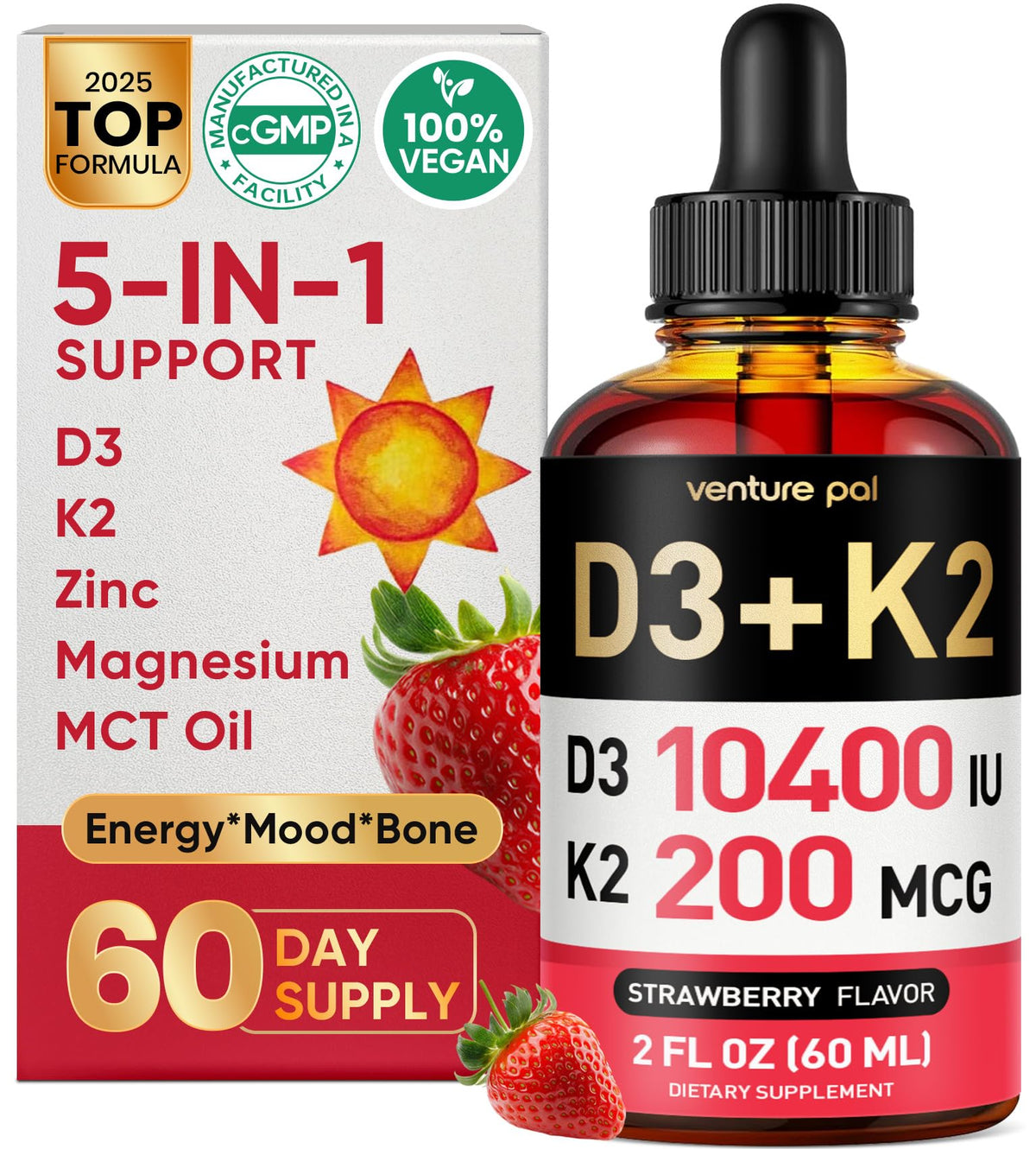 Venture Pal gouttes de Vitamine D3 K2 5-en-1 flacon avant