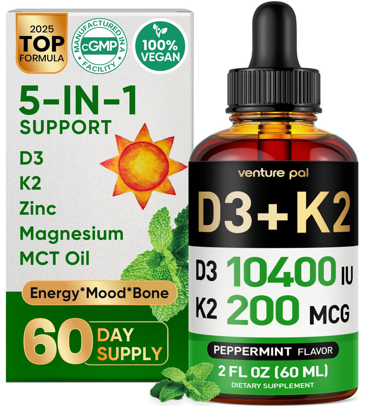 Venture Pal Gouttes de Vitamine D3 K2 flacon avant