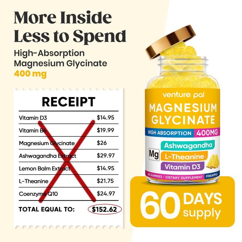 Venture Pal Gummies de Magnésium Glycinate 400mg avec une main tenant une portion