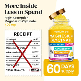 Venture Pal Gummies de Magnésium Glycinate 400mg avec une main tenant une portion