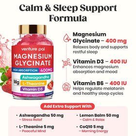 Venture Pal Gummies de Magnésium Glycinate 400mg, gummies sur une table