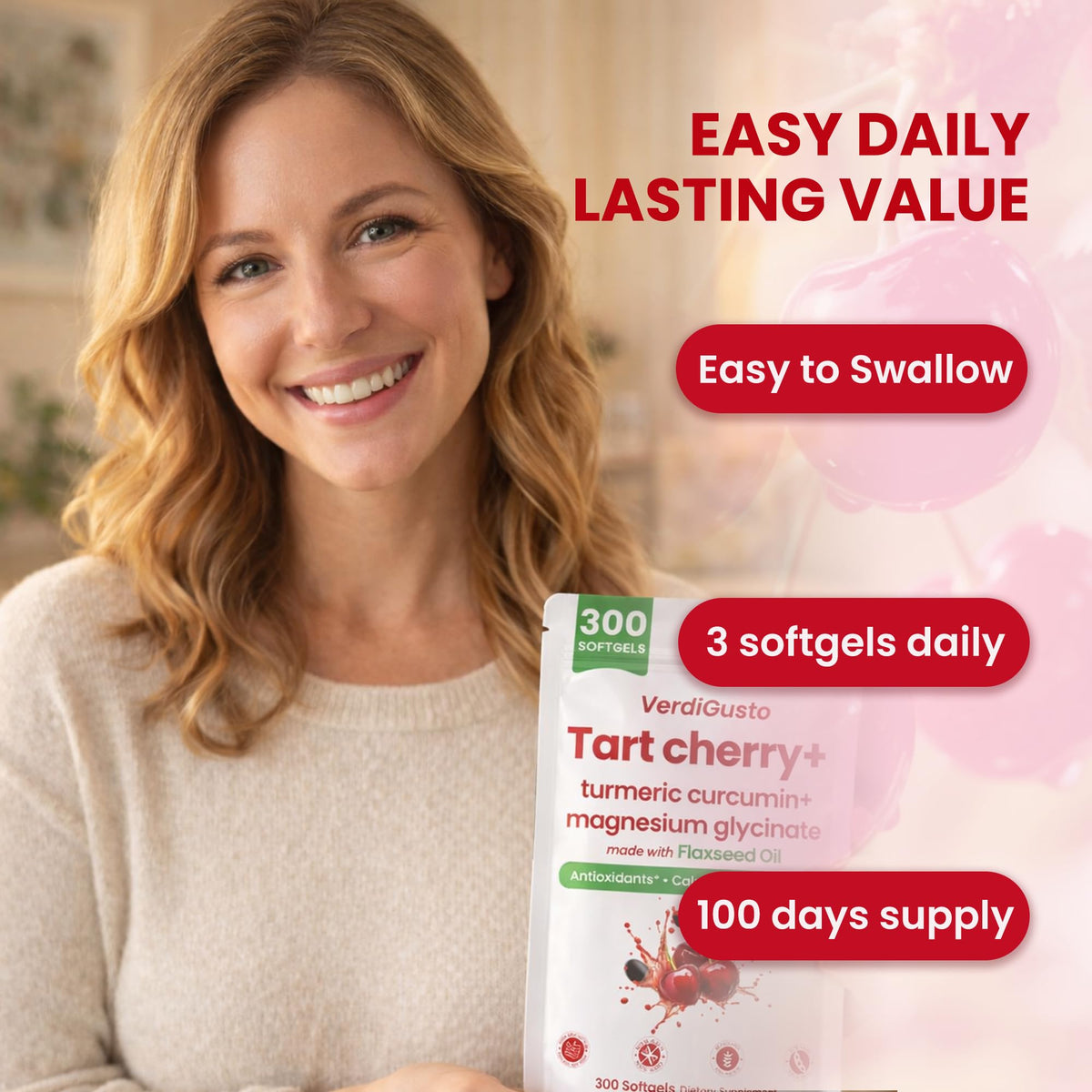 VerdiGusto Cerise Acide 500mg - capsules sur une table