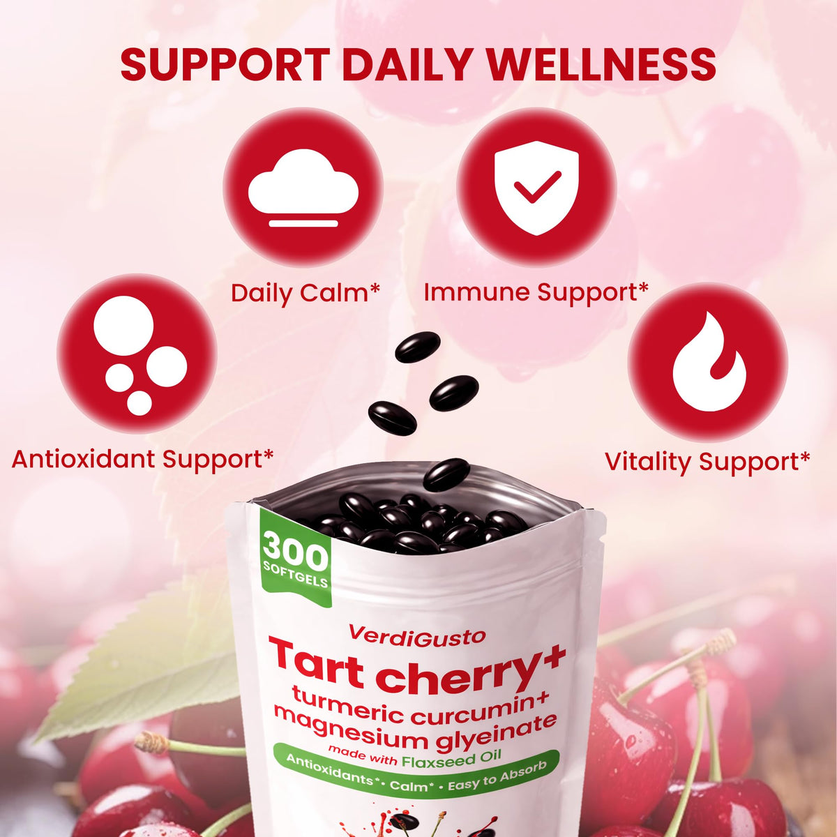 VerdiGusto Cerise Acide 500mg - ingrédients principaux sur l'emballage