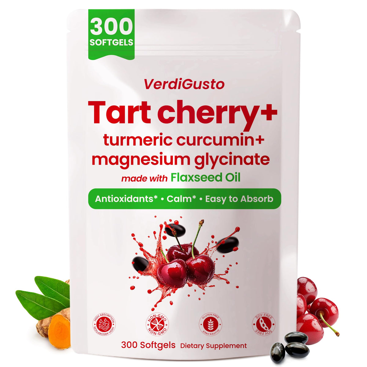 VerdiGusto Complément Alimentaire Cerise Acide 500mg 300 Capsules - vue avant