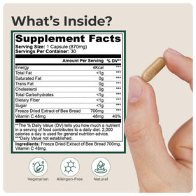 Veridda Longevity Capsules de Pollen d'Abeille 700 mg - capsules sur une surface