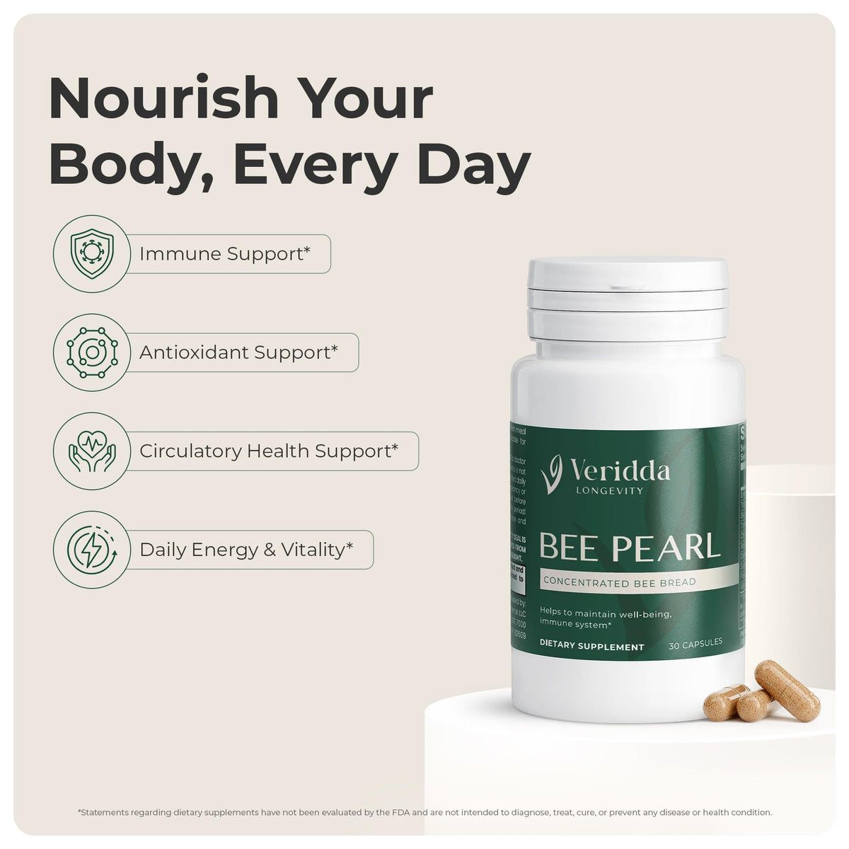 Veridda Longevity Capsules de Pollen d'Abeille 700 mg - ouverture du flacon