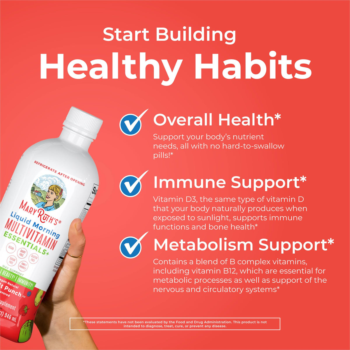 Verre de MARYRUTH'S Multivitamine Liquide Matinal servi avec des glaçons