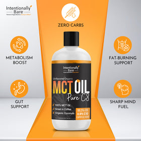 Verser l'huile MCT C8 Bio d'Intentionally Bare dans un saladier