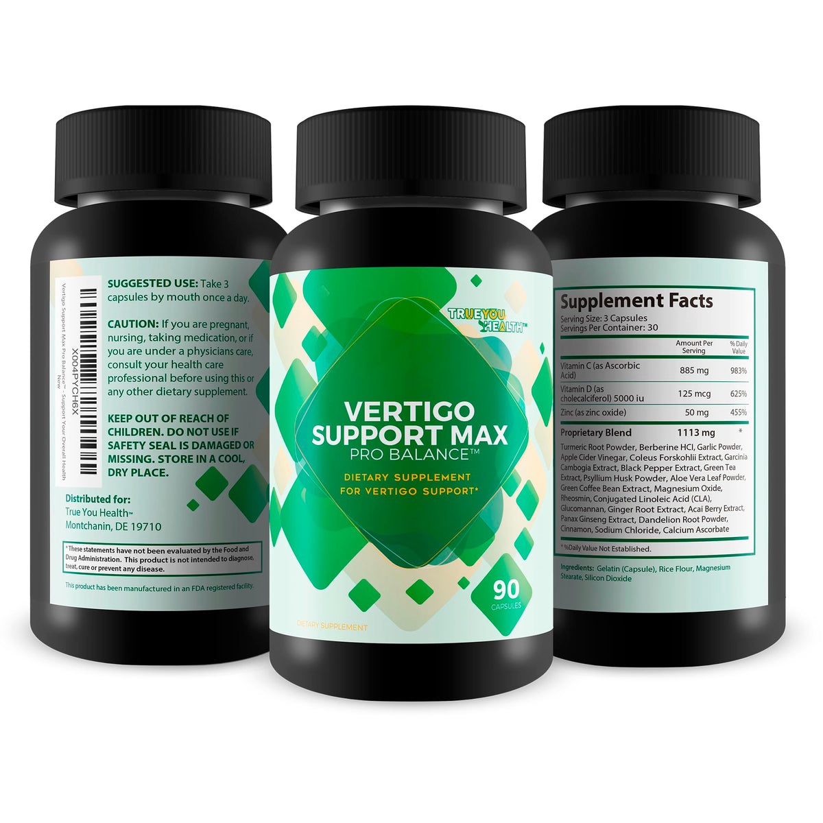 Vertigo Support Max Pro Balance - bouteille ouverte avec capsules
