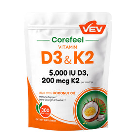 VEV Complément Alimentaire D3 K2 5 000 UI 300 gélules vue de face