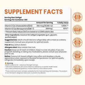VEV D3 K2 10 000 UI 300 gélules arrière avec informations nutritionnelles