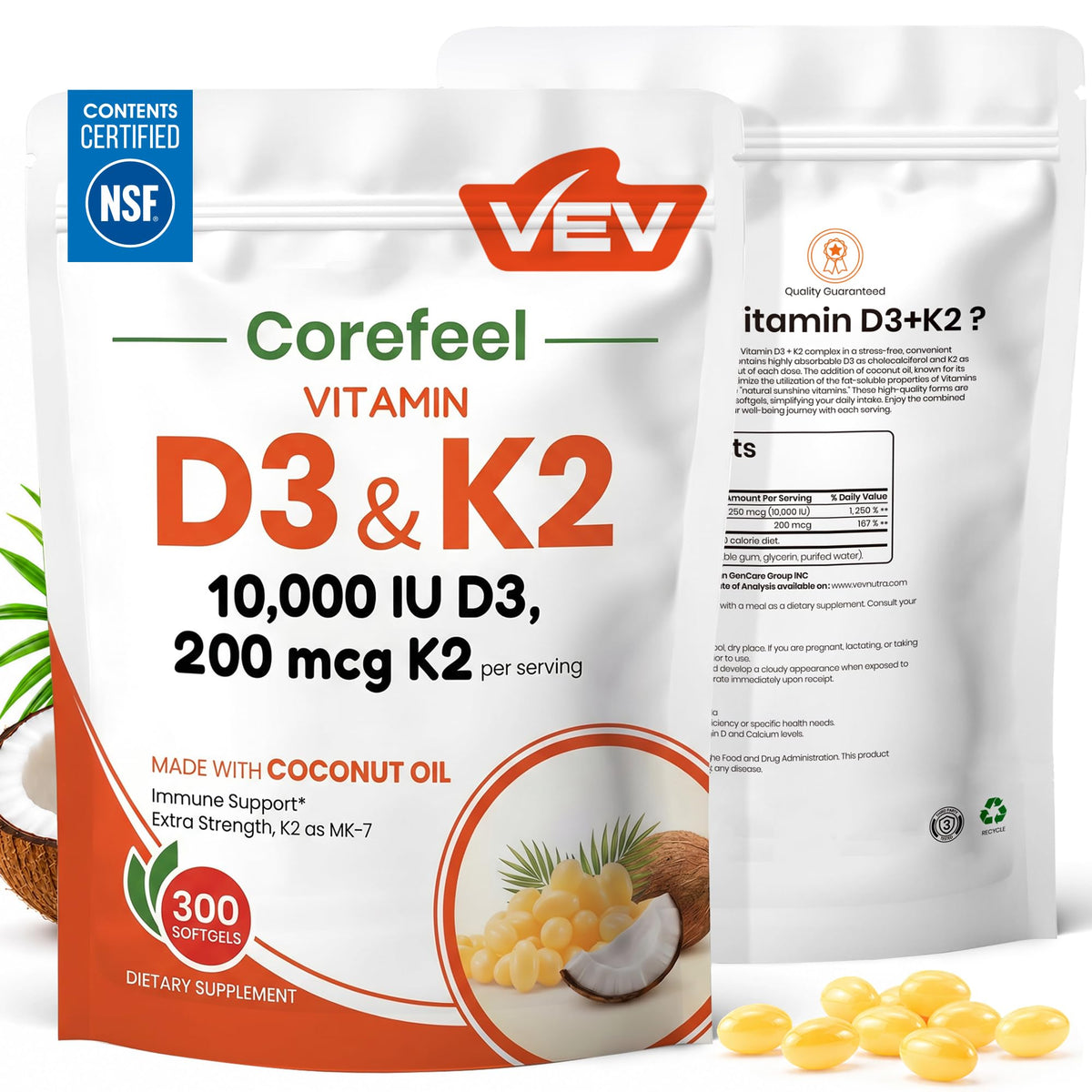 VEV D3 K2 10 000 UI 300 gélules vue de face