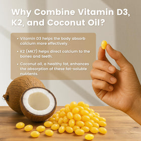 VEV D3 K2 300 gélules à base de coco sur un fond neutre