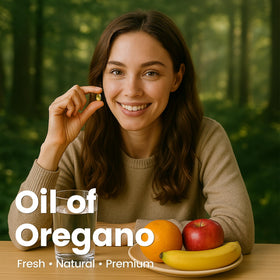 VEV Huile d'Origan 300 gélules, mise en scène avec des herbes fraîches