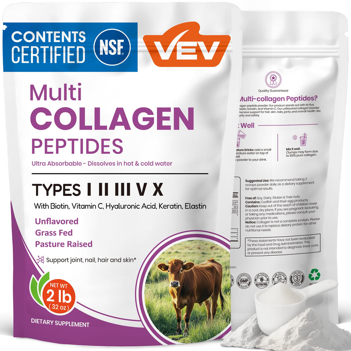 VEV Poudre de Collagène Multi Types I, II, III, V & X vue de face