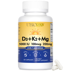 Vevoec UBIOSKA Vitamine D3 K2 Magnésium 5000 UI 60 capsules, vue avant
