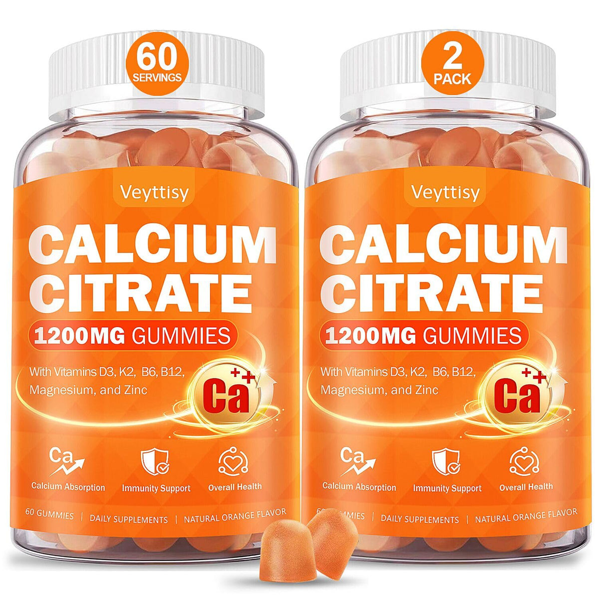 Veyttisy Calcium 1200 mg gummies orange naturel vue de face