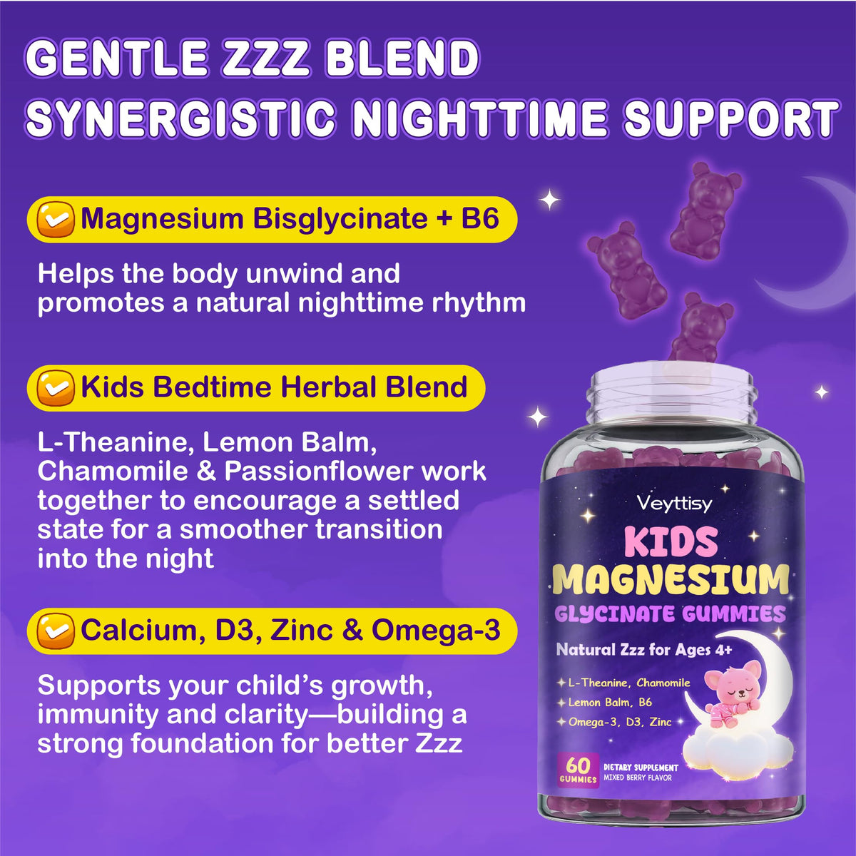 Veyttisy gummies de magnésium glycinate, boîte ouverte avec gummies visibles