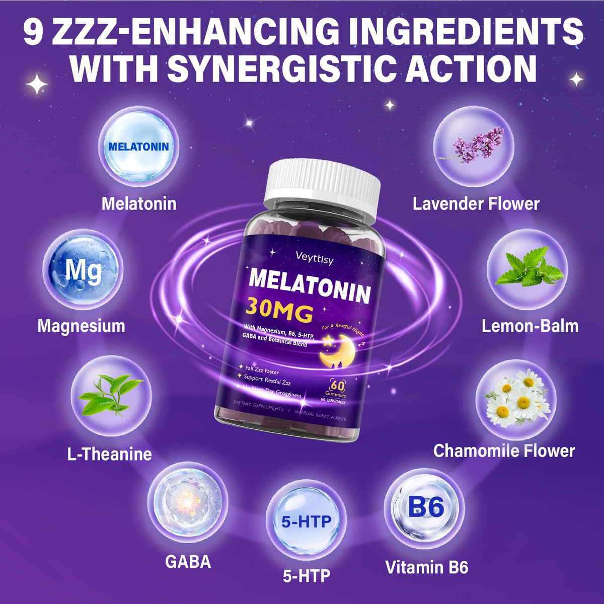 Veyttisy Gummies de Mélatonine 30 mg avec ingrédients