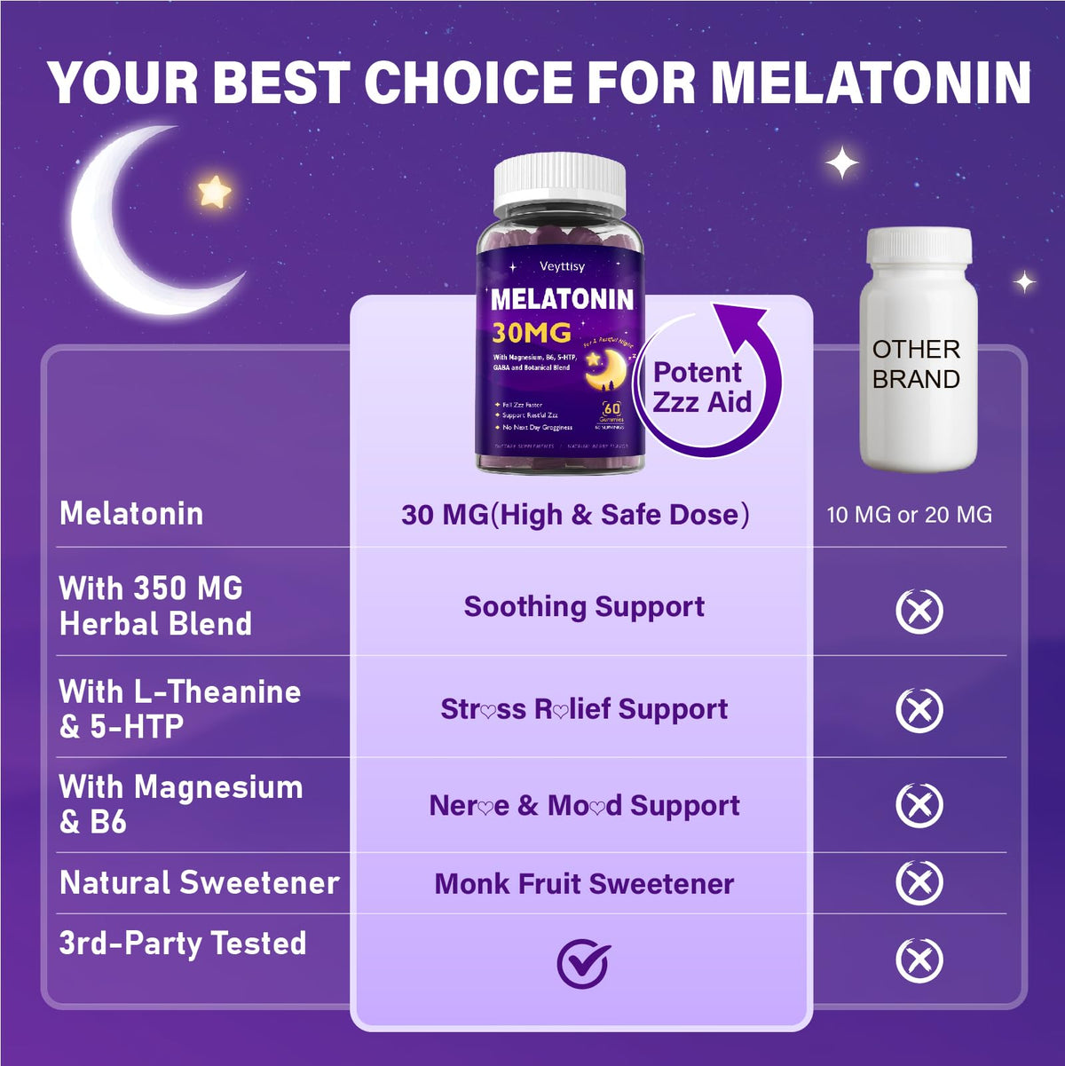 Veyttisy Gummies de Mélatonine 30 mg côté