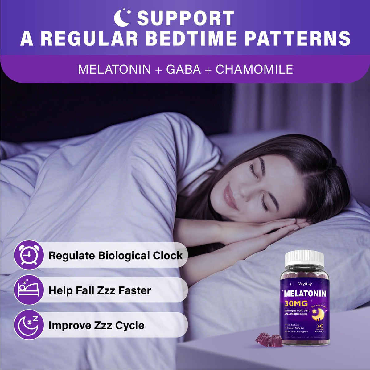 Veyttisy Gummies de Mélatonine 30 mg sur une table