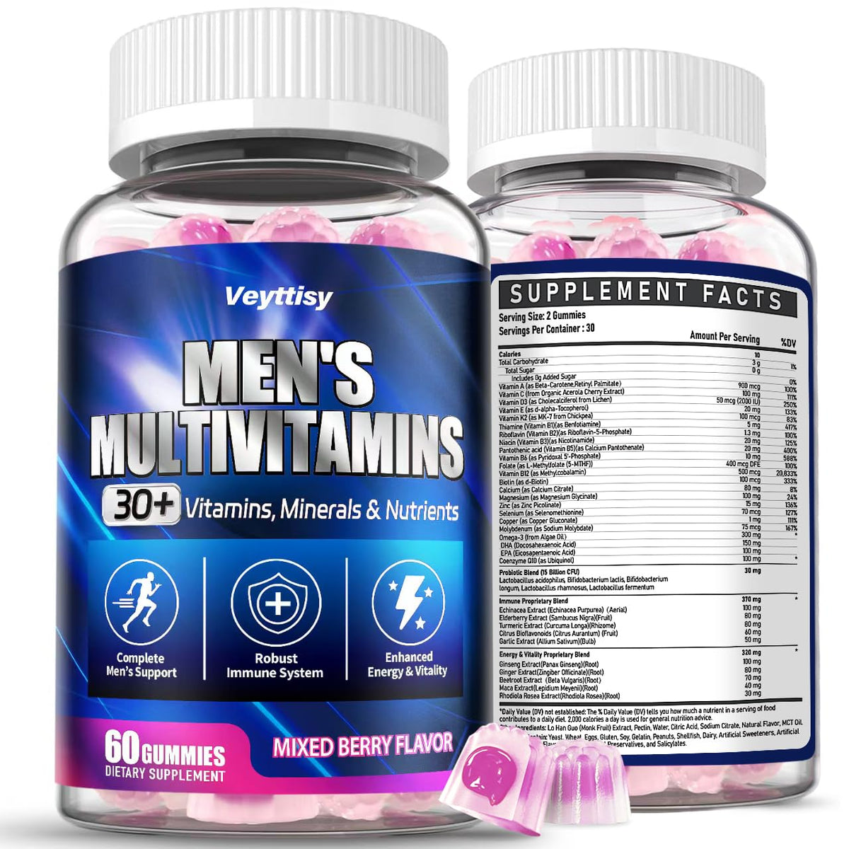 Veyttisy Gummies Multivitamin Methylés pour Hommes, vue avant