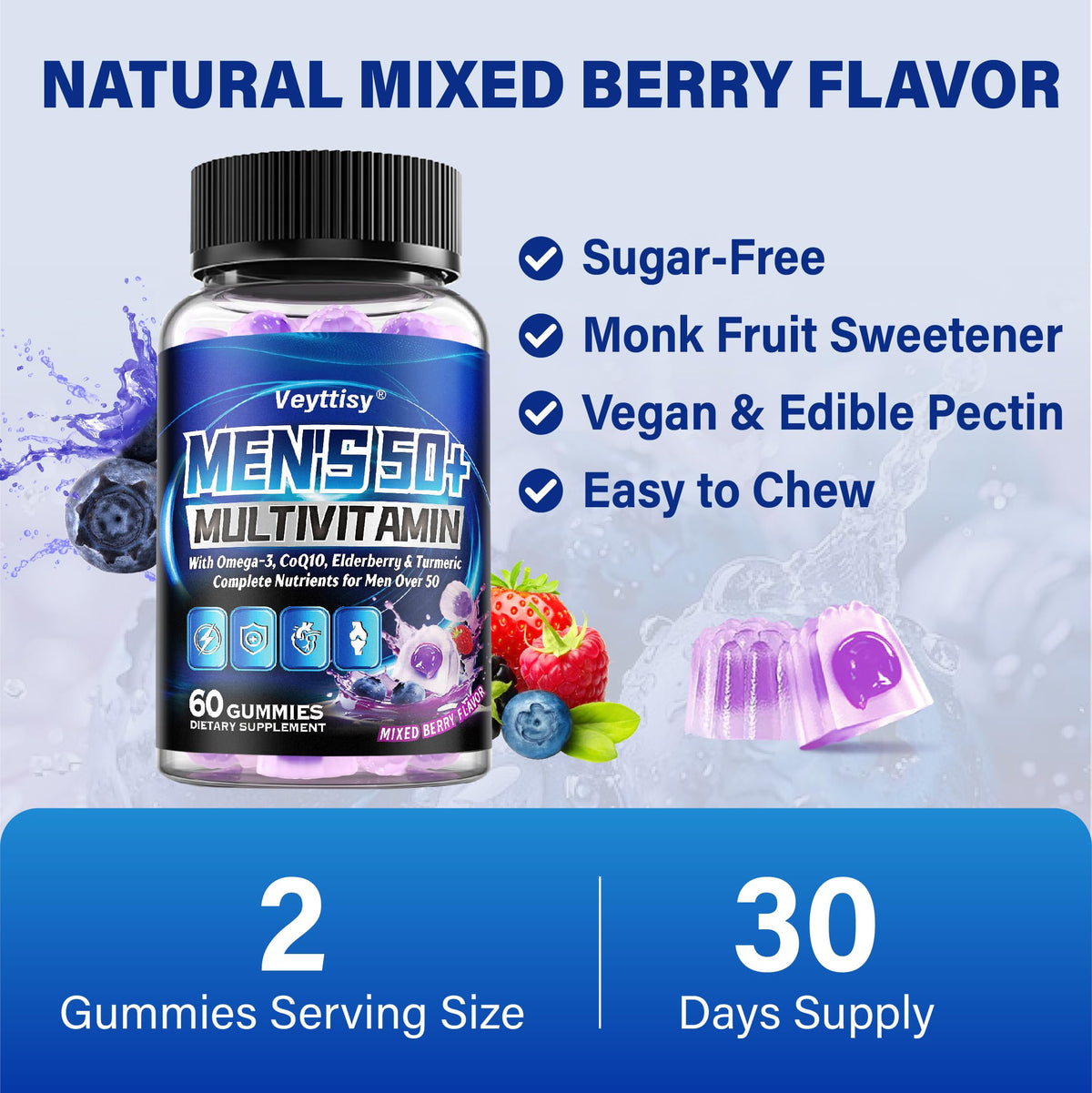 Veyttisy Gummies Multivitamines 50+ sur un fond neutre