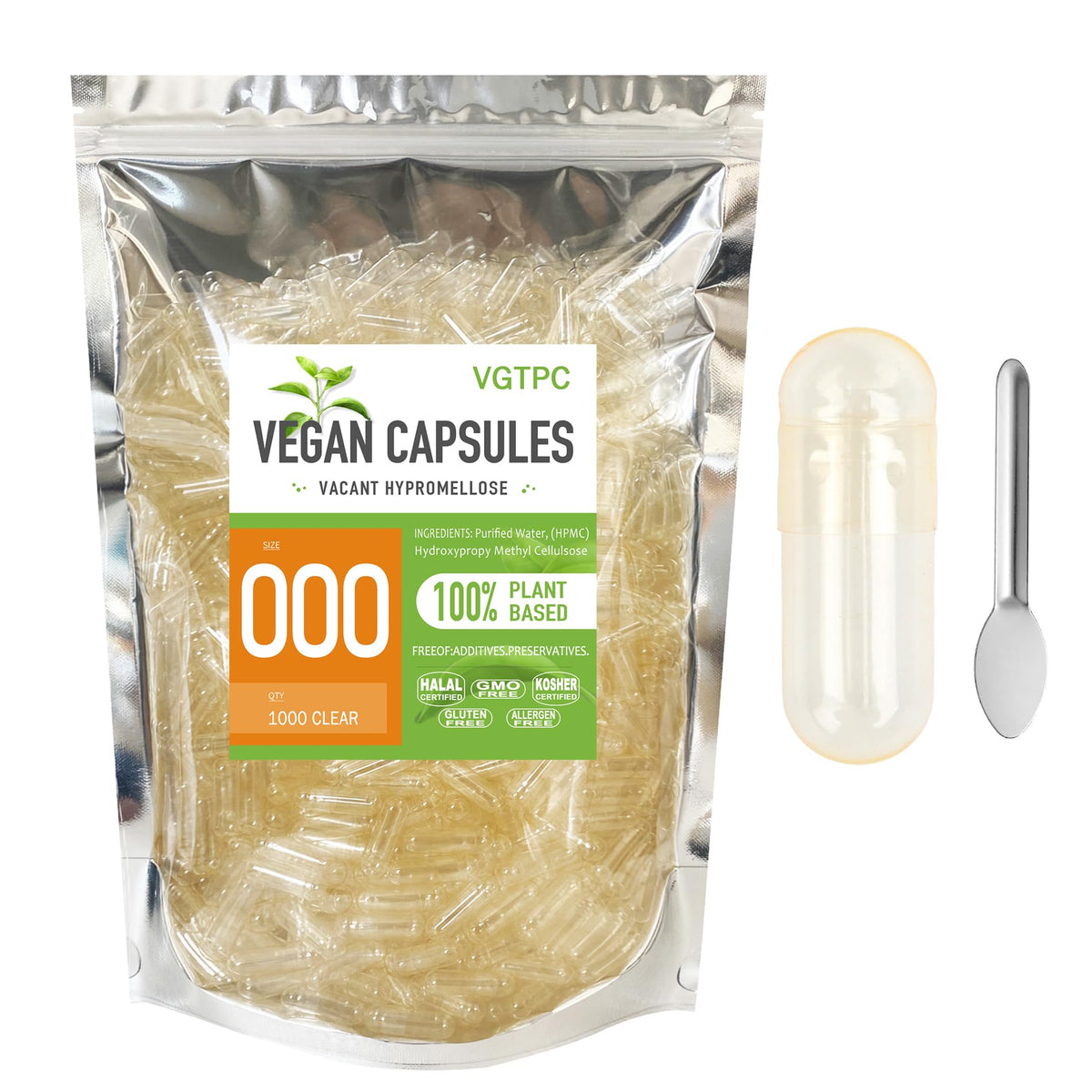 VGTPC Capsules Végétariennes Vides Taille 000, paquet de 1000 unités