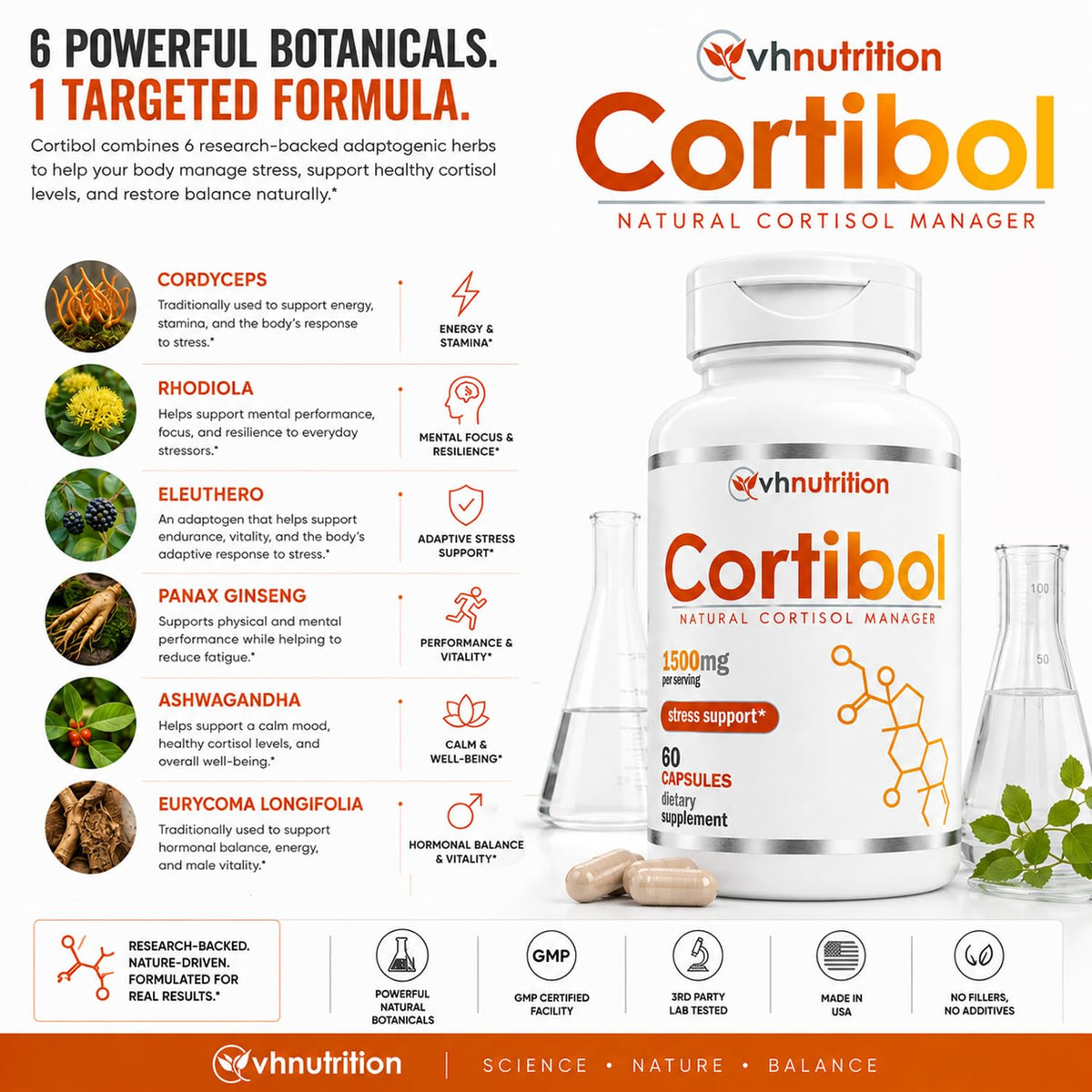 VH Nutrition CORTIBOL 60 capsules avec ingrédients naturels