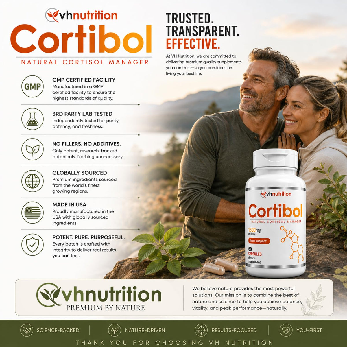 VH Nutrition CORTIBOL 60 capsules avec une cuillère doseuse