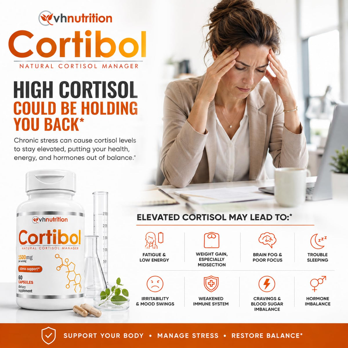 VH Nutrition CORTIBOL 60 capsules contenant les capsules