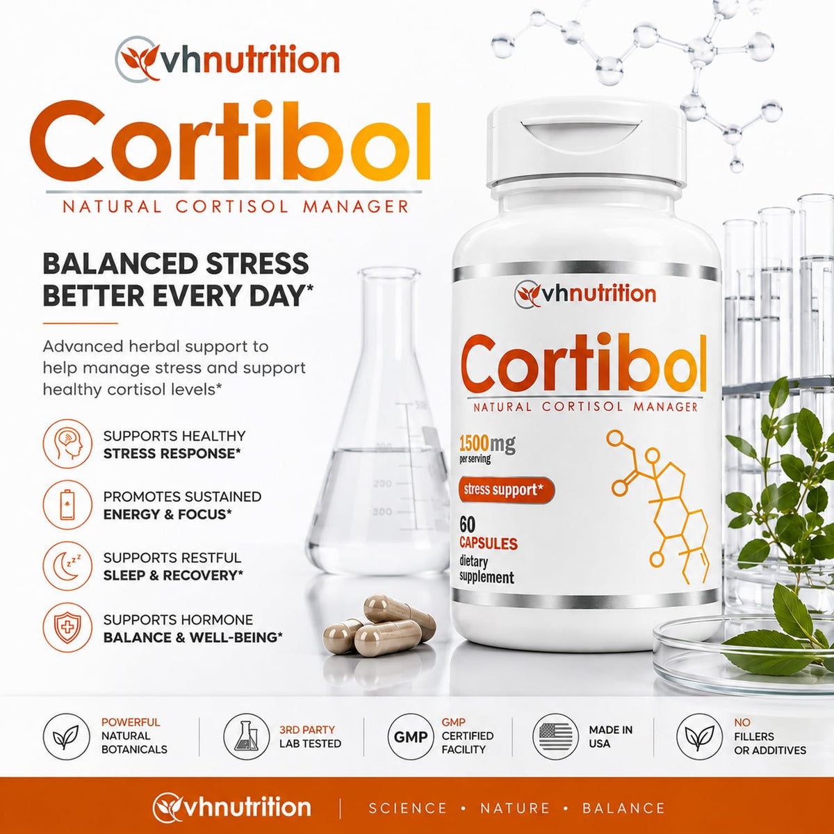 VH Nutrition CORTIBOL 60 capsules vue latérale